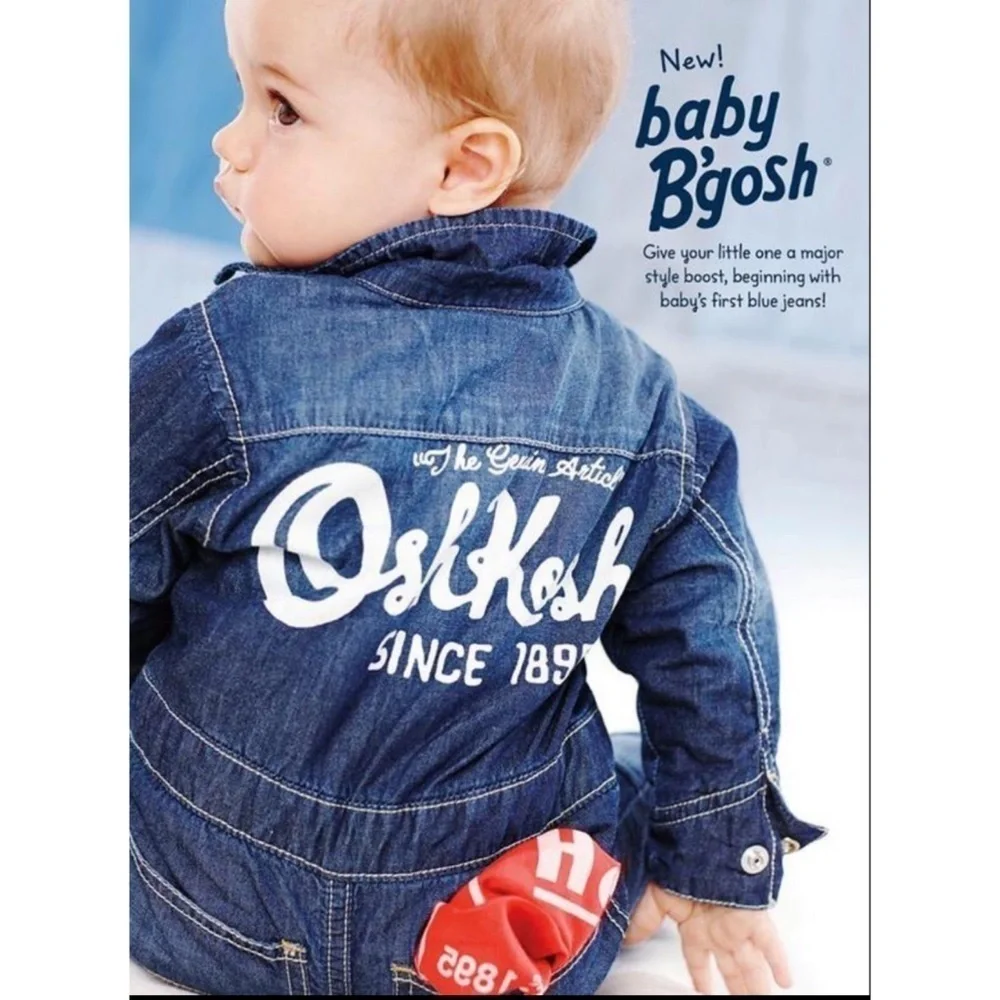 𝅺Oshkosh Baby B’gosh Denim Coveralls Lined Cute Big Logo Fashionable Size 3M